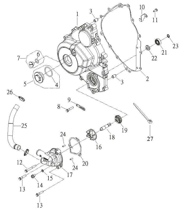 Bild von Triton Defcon 700 Motordeckel Links / Wasserpumpe